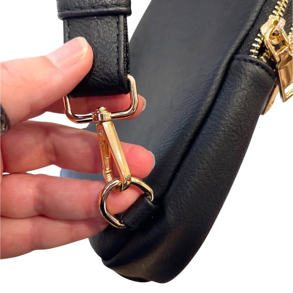 Coraldaisy Black Faux Leather Small Crossbody Sling Bag Pebbled Zipper - Picture 4 of 15